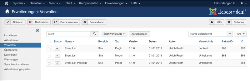 EventList Package containing a Plugin and a Module